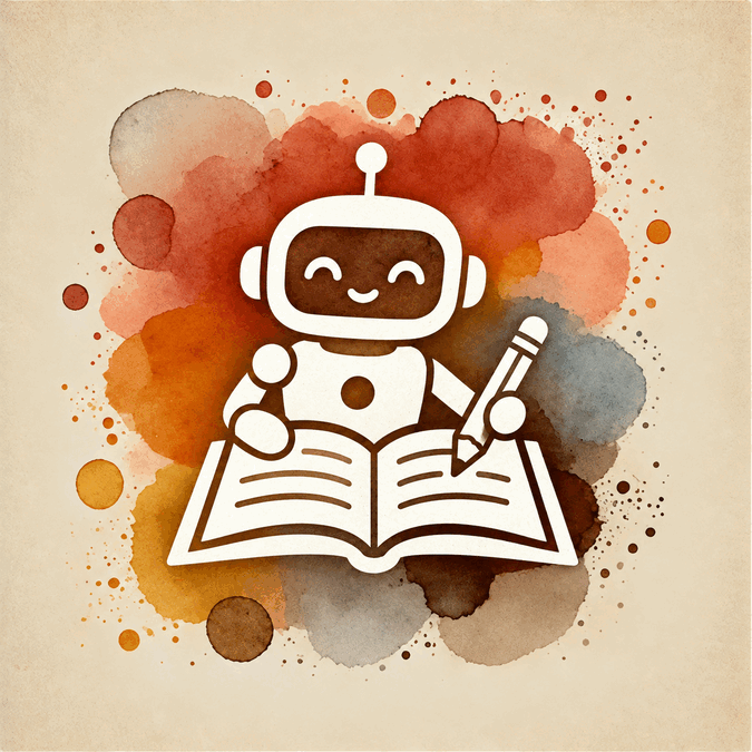 Icona ad acquerello con robot che collabora alla scrittura