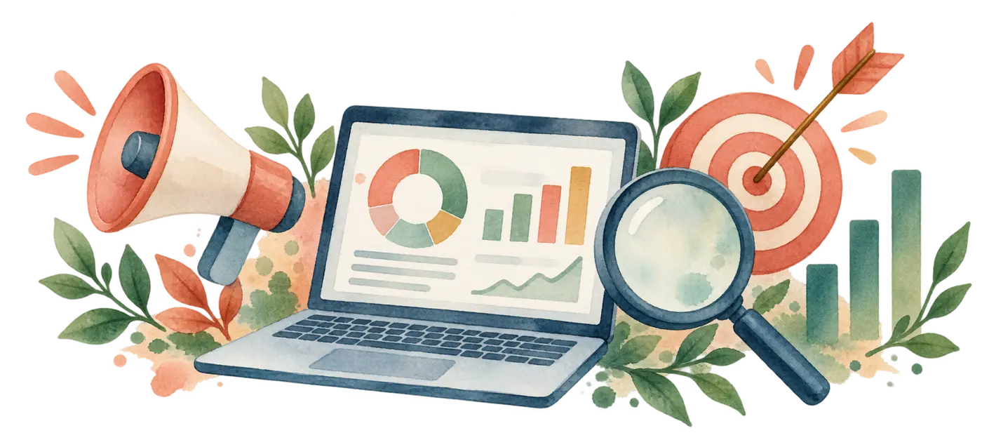 Illustrazione ad acquerello su Google Ads e Meta Ads per il Terzo Settore