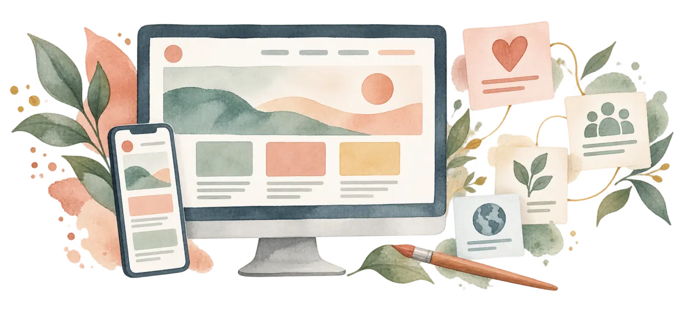 Illustrazione ad acquerello sulla progettazione di siti web per il Terzo Settore